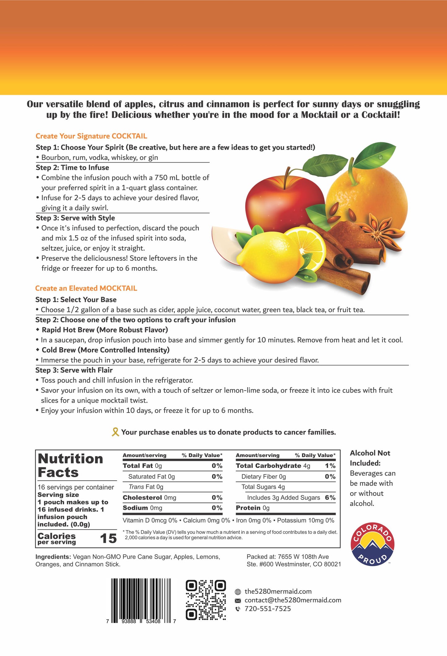 Apples, Citrus & Cinnamon Beverage Infusion Kit; Add Vodka or Rum.
