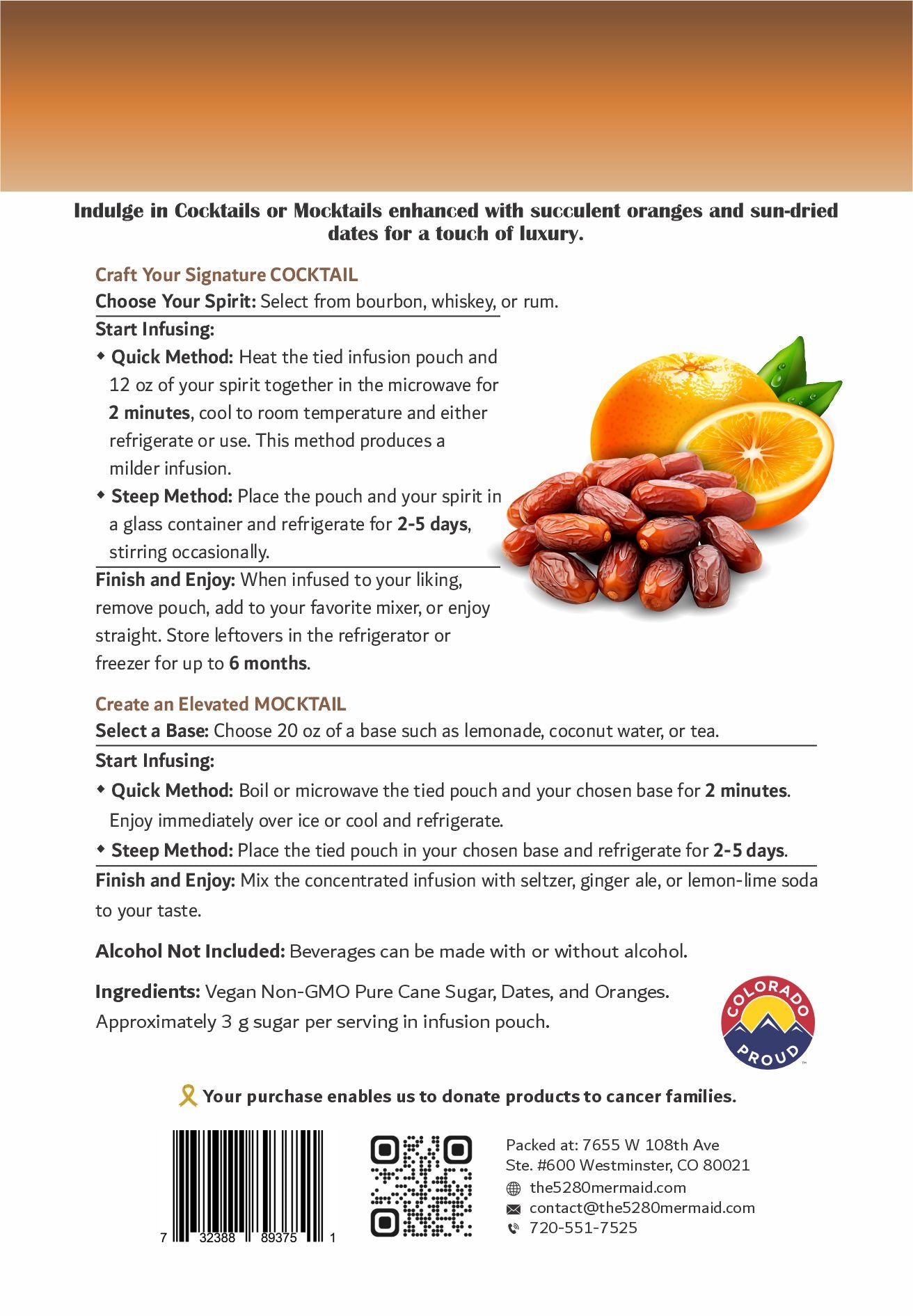 "Big Foot Bourbon" Dates & Orange Beverage Infusion Kit MINI; Infuse in Bourbon, Whiskey or Rum