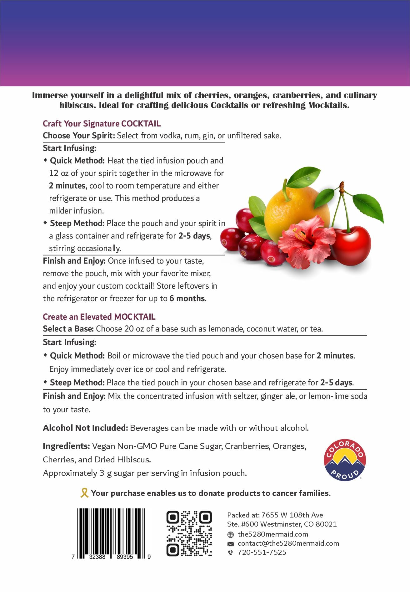 Cranberry, Cherry, Hibiscus Beverage Infusion Kit MINI; Vodka, Rum, Gin, or Unfiltered Sake