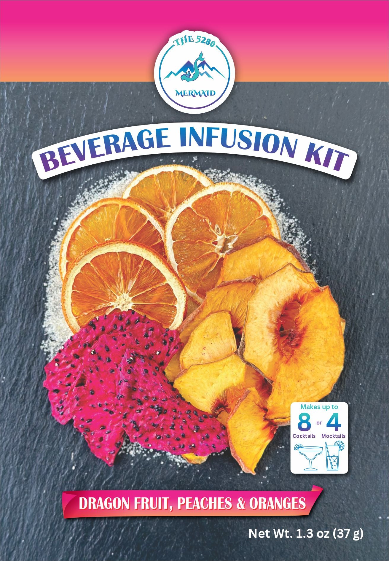 Dragon Fruit, Peaches and Oranges Beverage Infusion Kit MINI; Mocktail or add Vodka, Rum, Gin, or Unfiltered Sake