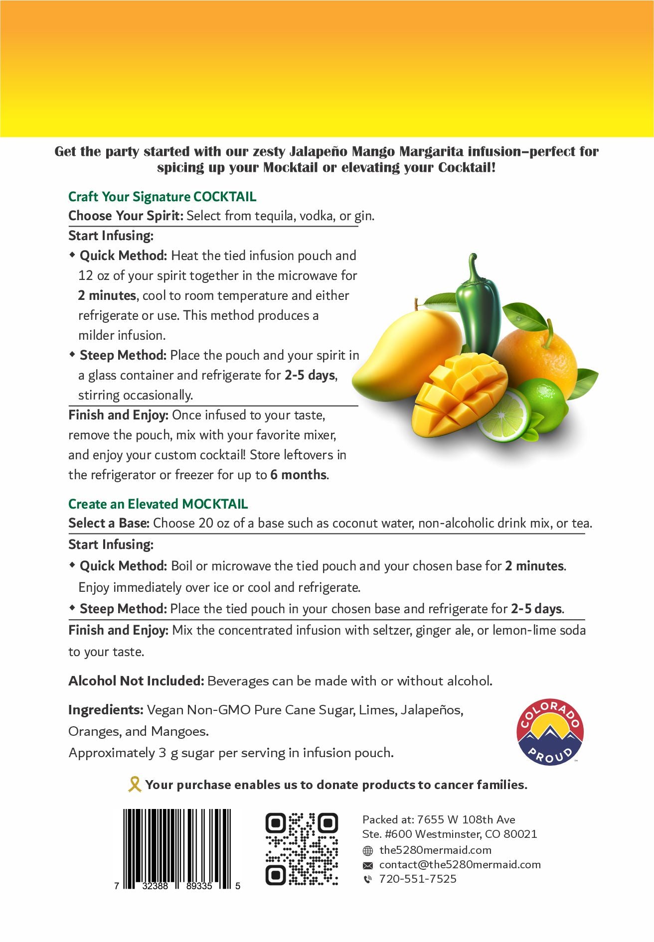 Jalapeno Mango Margarita Beverage Infusion Kit MINI; Add Tequila, Vodka, or Gin