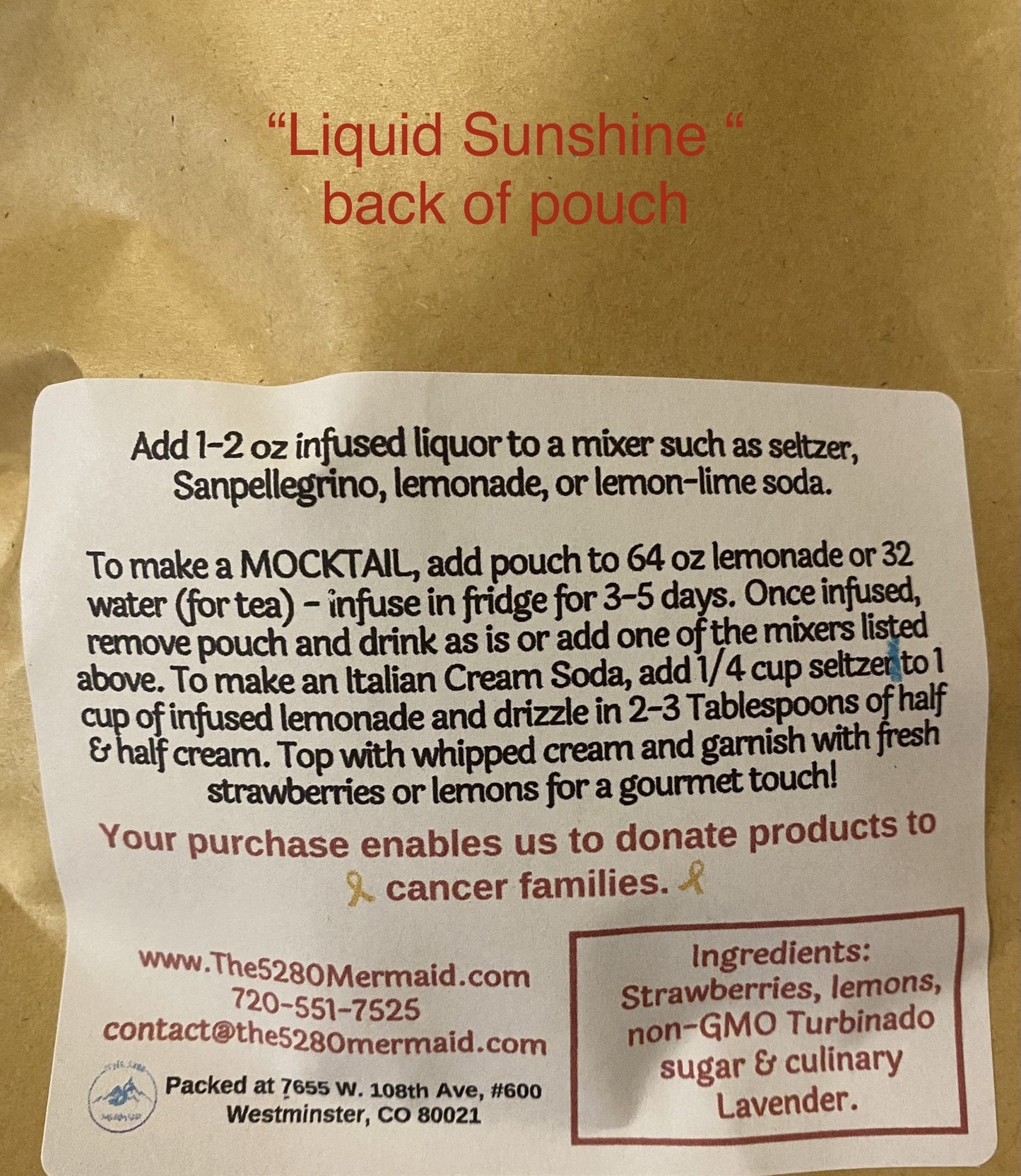 "Liquid Sunshine" Lavender Strawberry Lemonade Beverage Infusion Kit; Mocktail or add Vodka, Rum or Gin