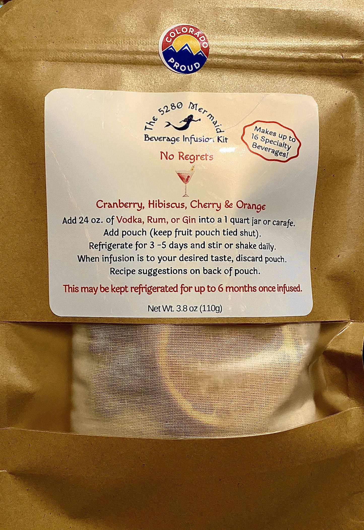 "No Regrets" Cranberry Hibiscus, Cherry & Orange Beverage Infusion Kit; Mocktail or add Vodka or Rum.