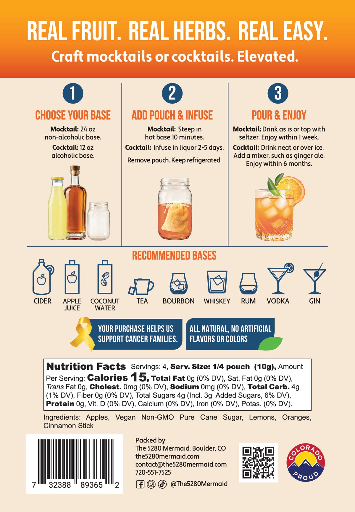 Apples, Citrus & Cinnamon Beverage Infusion Kit MINI; Add Vodka, Rum, Bourbon, Whiskey or Gin