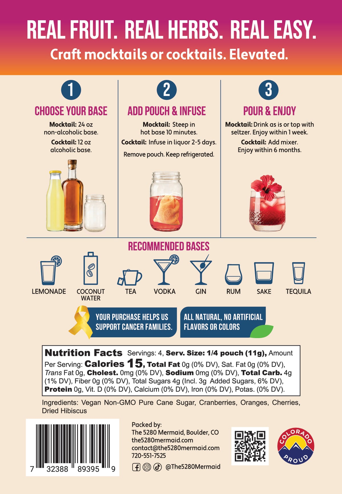 Cranberry, Cherry, Hibiscus Beverage Infusion Kit MINI; Vodka, Rum, Gin, or Unfiltered Sake
