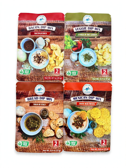 Dip Mix N' Match bundle with Baconlicious, Veggie, Bread, and Mexican dip mix packages