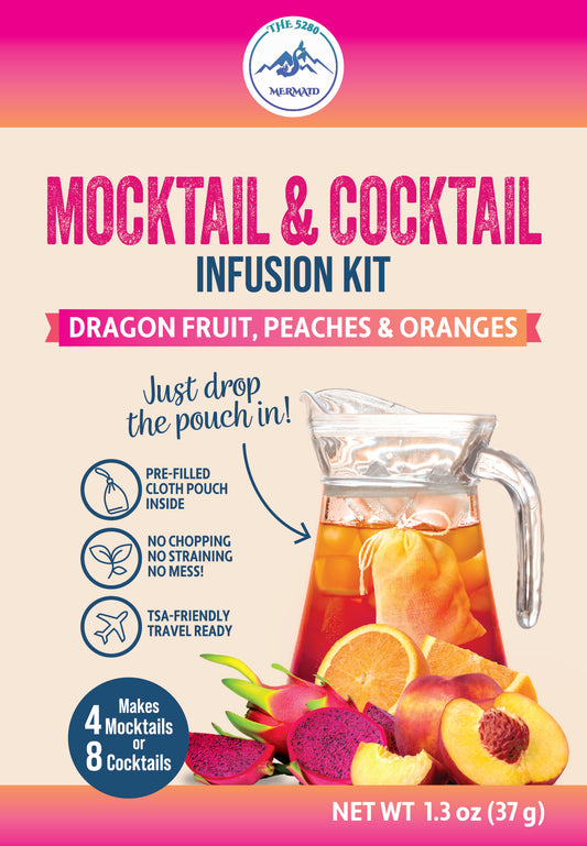 Dragon Fruit, Peaches and Oranges Beverage Infusion Kit MINI; Mocktail or add Vodka, Rum, Gin, or Unfiltered Sake