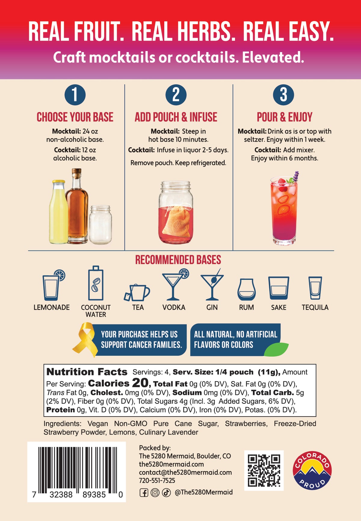 Lavender Strawberry Lemonade Beverage Infusion Kit MINI: Mocktail or add Vodka, Rum or Gin