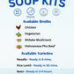 Soup Kits options chart: available broths and varieties with cook times