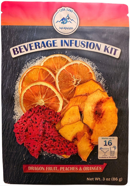 Dragon Fruit, Peaches and Oranges Beverage Infusion Kit; Mocktail or add Vodka, Rum or Gin