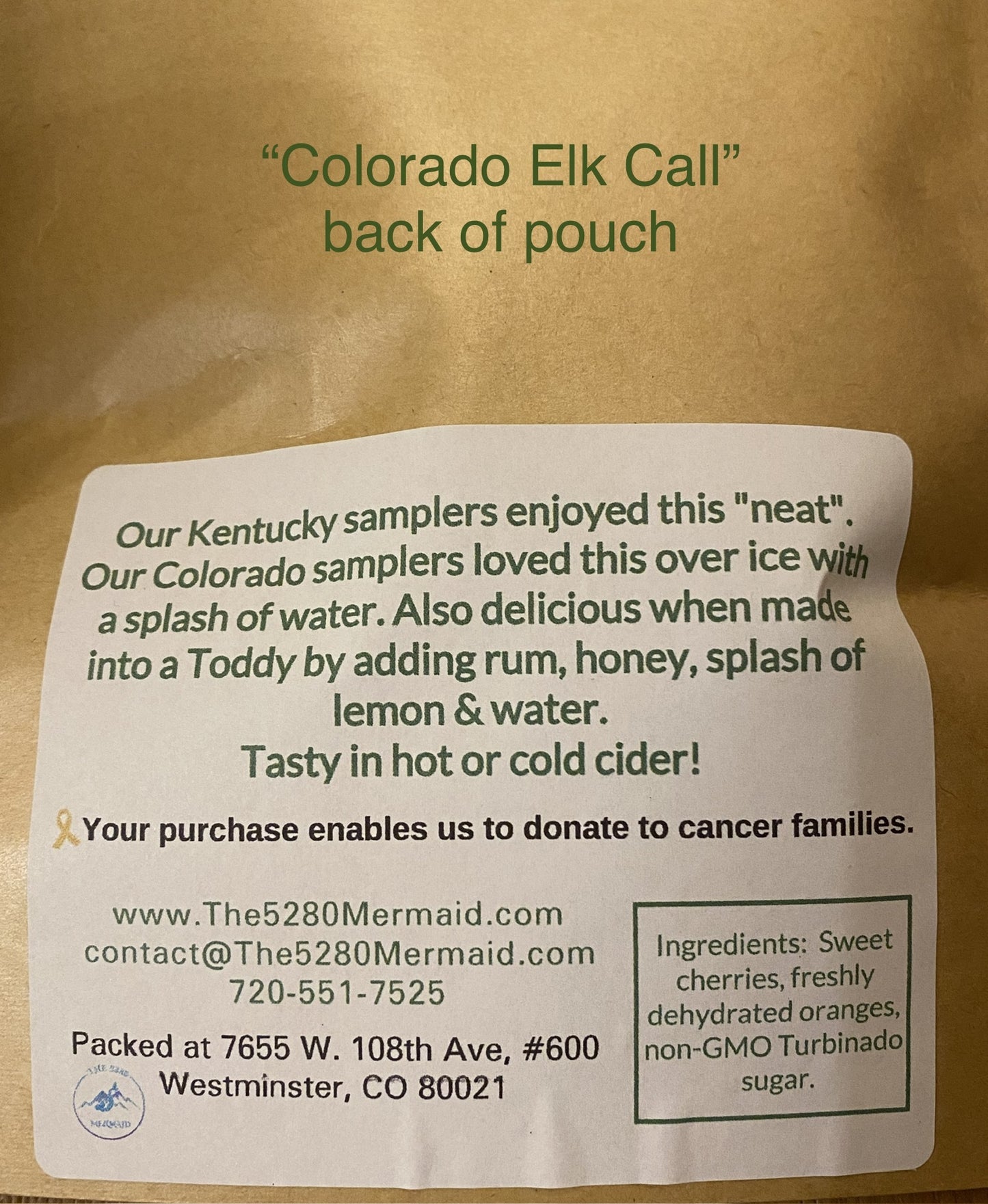 "Colorado Elk Call" Sweet Cherries & Orange Beverage Infusion Kit; Add Vodka, Rum or Whiskey