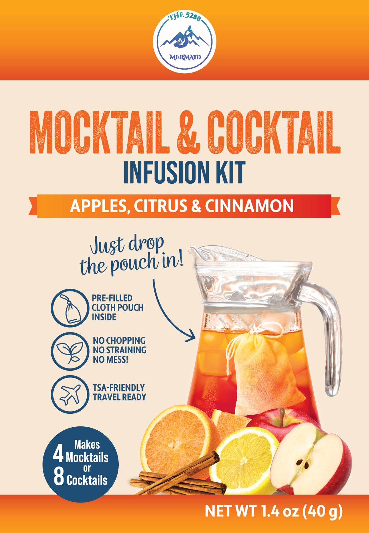 Apples, Citrus & Cinnamon Beverage Infusion Kit MINI; Add Vodka, Rum, Bourbon, Whiskey or Gin