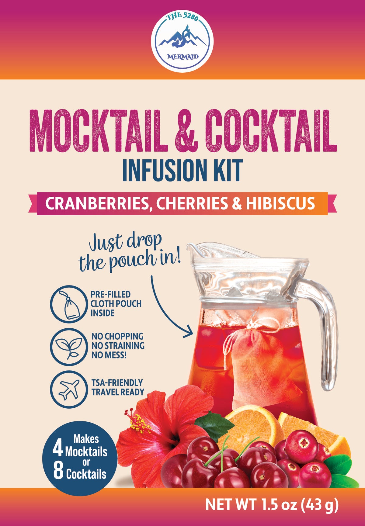 Cranberry, Cherry, Hibiscus Beverage Infusion Kit MINI; Vodka, Rum, Gin, or Unfiltered Sake