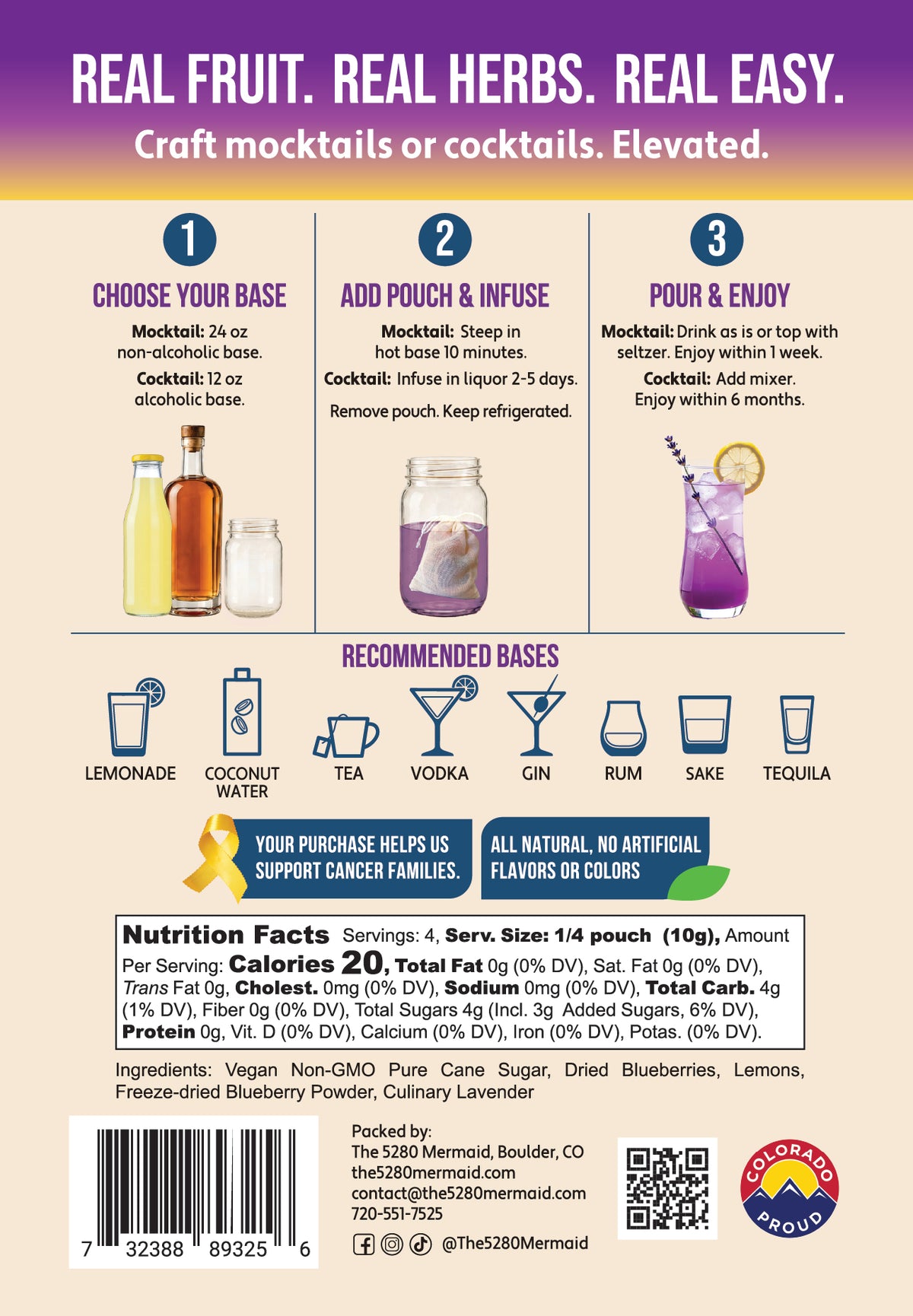 Lavender Blueberry Lemonade Beverage Infusion Kit MINI; Mocktail or add Vodka or Rum, Gin, or Unfiltered Sake.
