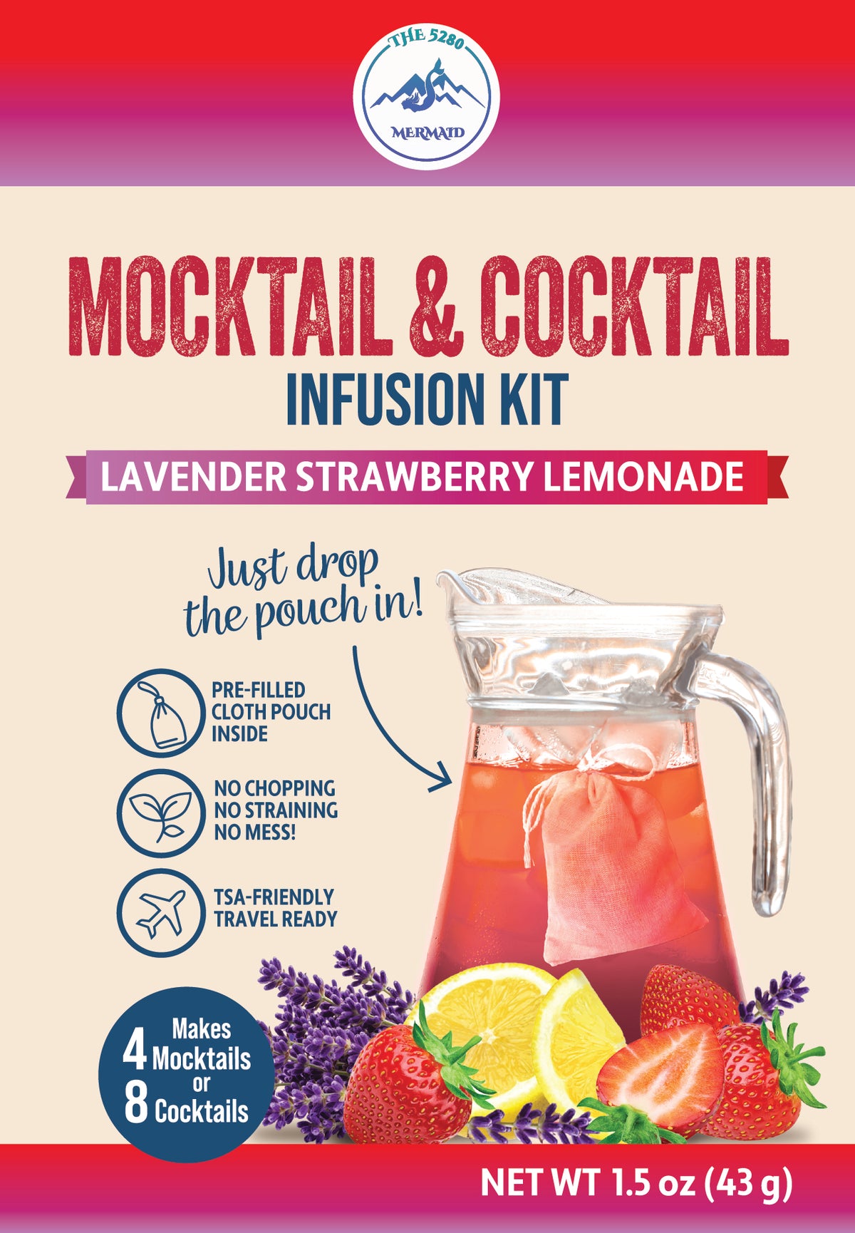 Lavender Strawberry Lemonade Beverage Infusion Kit MINI: Mocktail or add Vodka, Rum or Gin