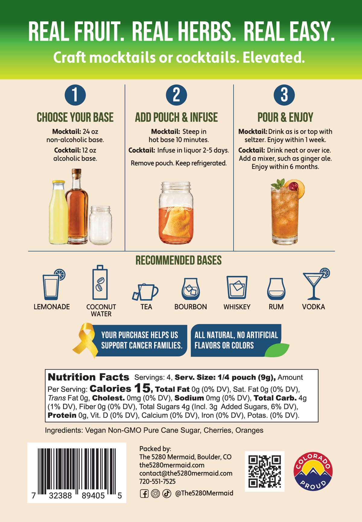 "Old Fashioned" Sweet Cherries & Orange Beverage Infusion Kit MINI; Add Bourbon, Rum or Whiskey