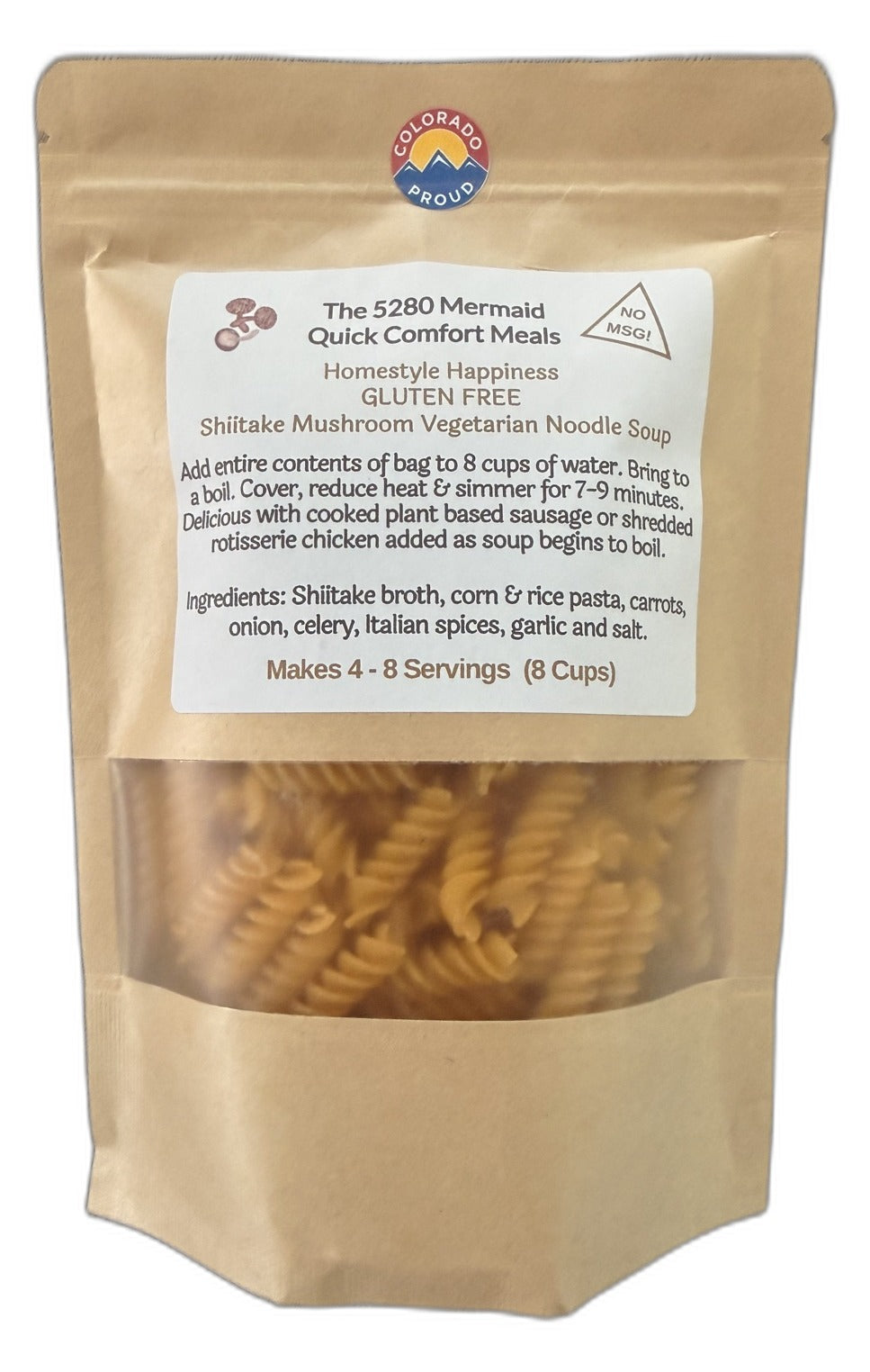 No MSG Shiitake Mushroom Vegetarian Noodle soup mix package from The 5280 Mermaid