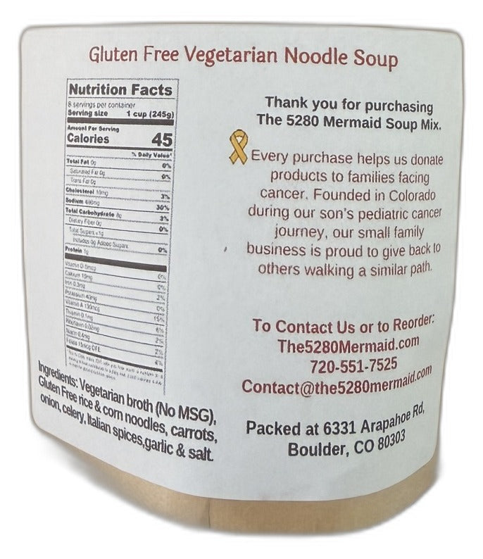 Gluten Free Vegetarian Noodle Soup back label with ingredients and nutrition