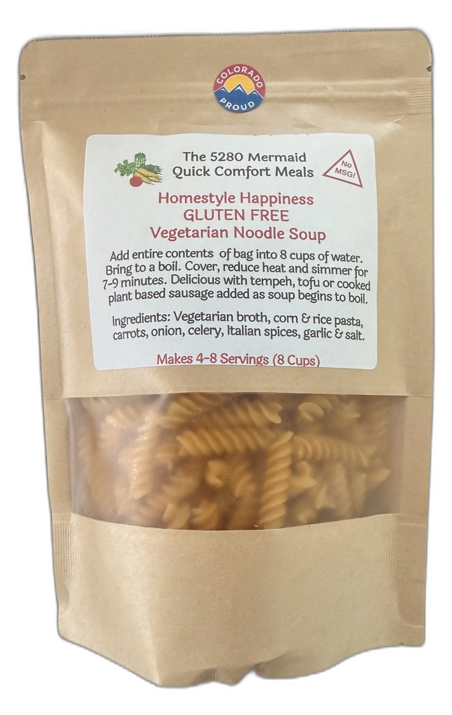 No MSG Vegetarian Noodle soup mix package from The 5280 Mermaid