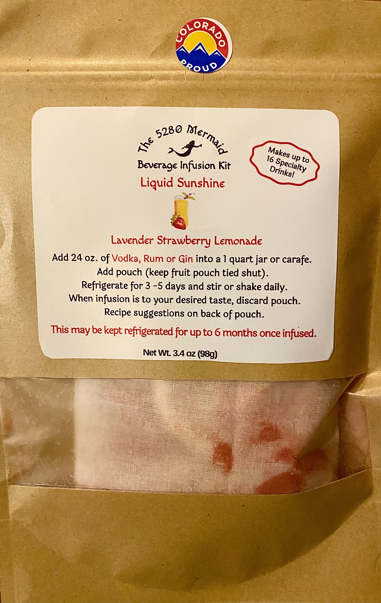 "Liquid Sunshine" Lavender Strawberry Lemonade Beverage Infusion Kit; Mocktail or add Vodka, Rum or Gin