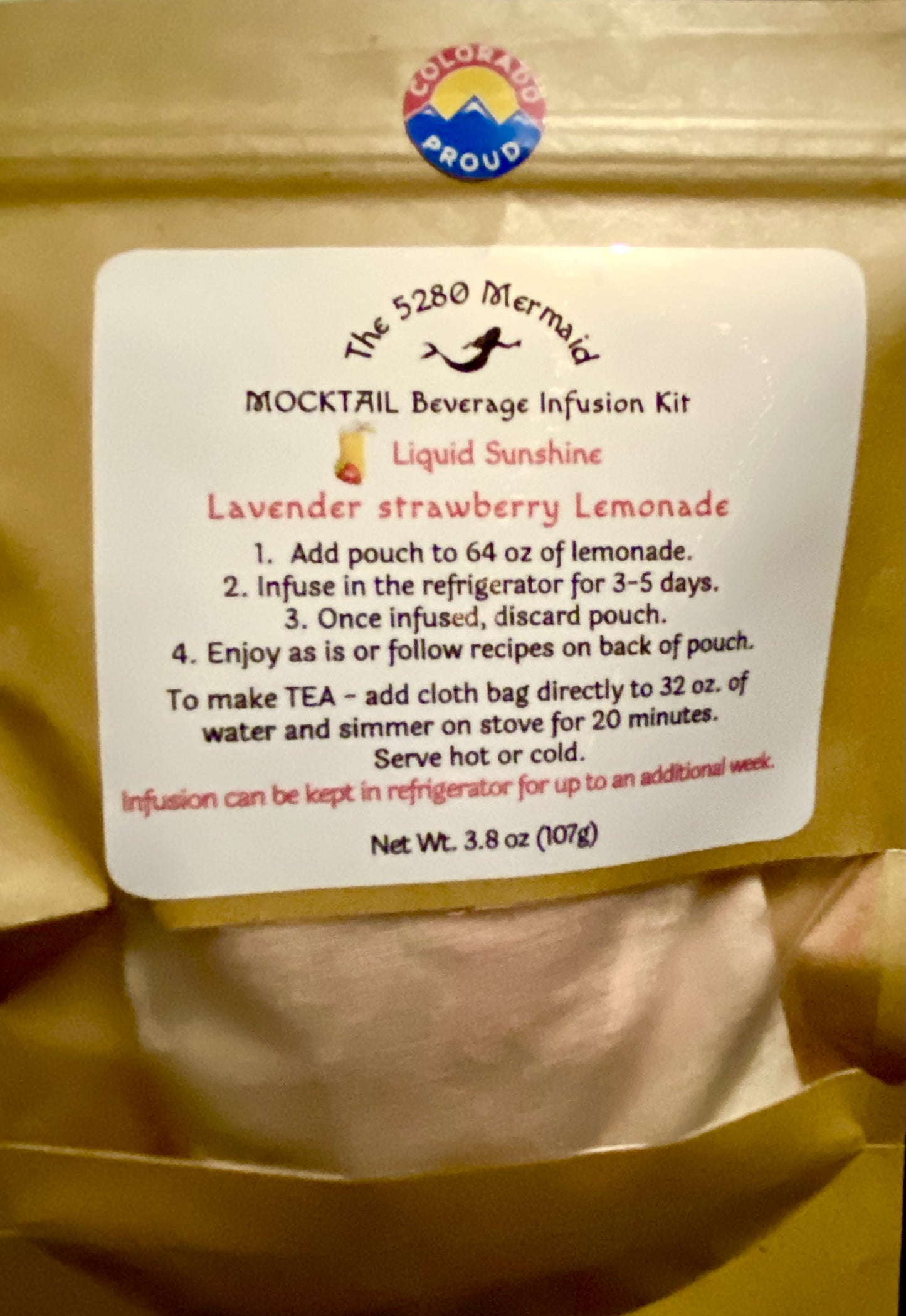 "Liquid Sunshine" Lavender Strawberry Lemonade Beverage Infusion Kit; Mocktail or add Vodka, Rum or Gin
