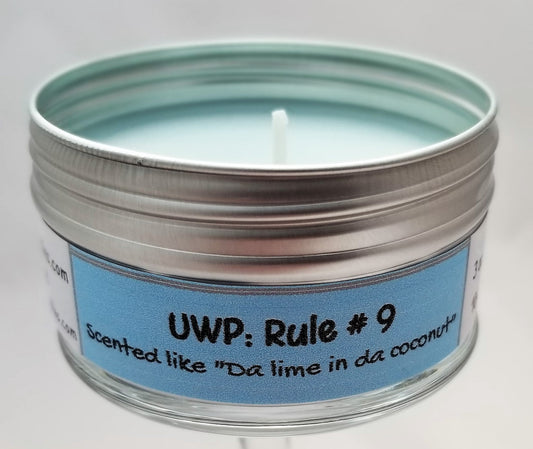 UWP: Rule #9 Scented of "Da lime in Da Coconut" Travel Candle